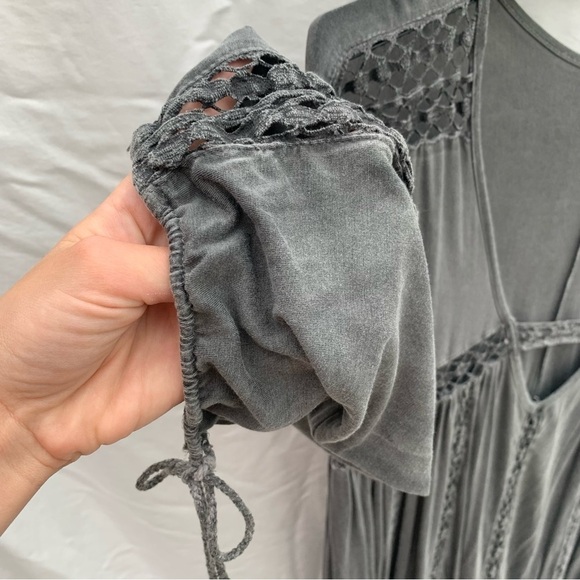 POL Grey V-Neck Long Sleeve Tunic Dress Ladder Lace Grunge Fairy y2k Sz Small - Picture 4 of 7